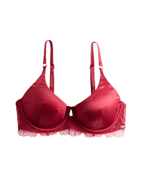 Marks & Spencer Saténová podprsenka s kosticami a polovičnými košíčkami Forget Me Not, veľ. A–E Marks & Spencer červená