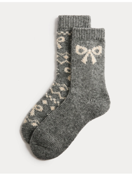 Marks & Spencer Sada 2 párov členkových termo ponožiek s mašľou Marks & Spencer sivá