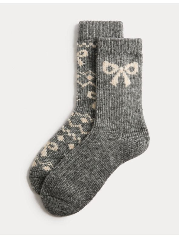 Marks & Spencer Sada 2 párov členkových termo ponožiek s mašľou Marks & Spencer sivá