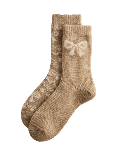 Marks & Spencer Sada 2 párov členkových termo ponožiek s mašľou Marks & Spencer hnedá