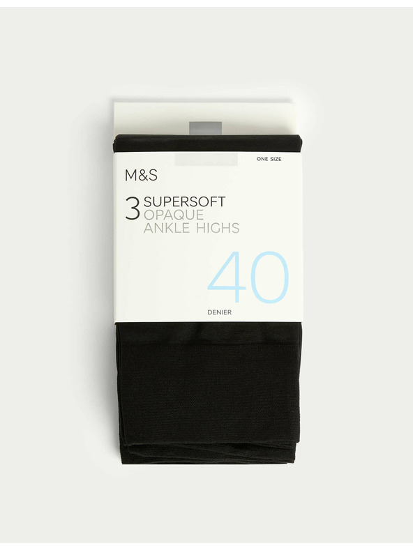 Marks & Spencer Nepriesvitné veľmi mäkké členkové ponožky, 40 DEN, 3 páry v balení Marks & Spencer čierna