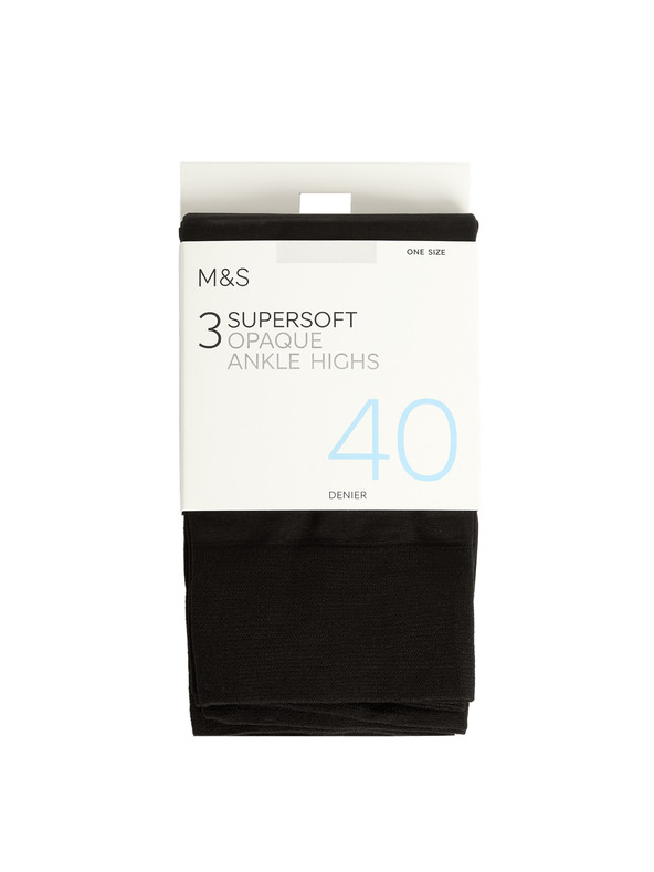 Marks & Spencer Nepriesvitné veľmi mäkké členkové ponožky, 40 DEN, 3 páry v balení Marks & Spencer čierna