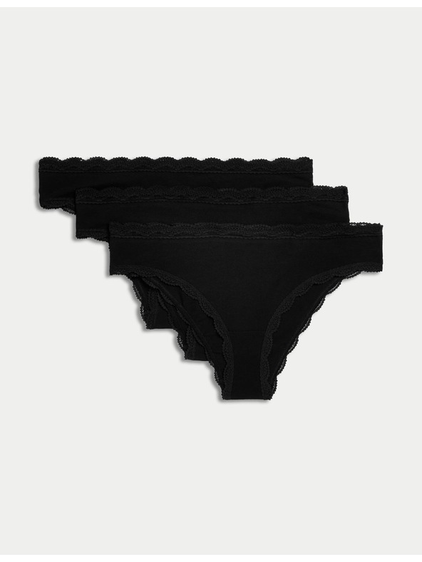 Marks & Spencer Brazílske nohavičky s vysokým podielom bavlny, 3 ks Marks & Spencer čierna