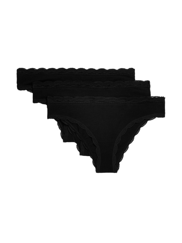 Marks & Spencer Brazílske nohavičky s vysokým podielom bavlny, 3 ks Marks & Spencer čierna