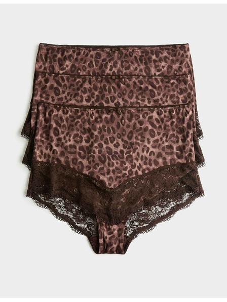 Marks & Spencer Nohavičky do pásu s krajkovým lemom a leopardím vzorom, 3 ks v balení Marks & Spencer hnedá