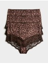 Marks & Spencer Nohavičky do pásu s krajkovým lemom a leopardím vzorom, 3 ks v balení Marks & Spencer hnedá