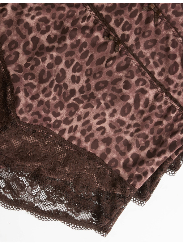 Marks & Spencer Nohavičky do pásu s krajkovým lemom a leopardím vzorom, 3 ks v balení Marks & Spencer hnedá