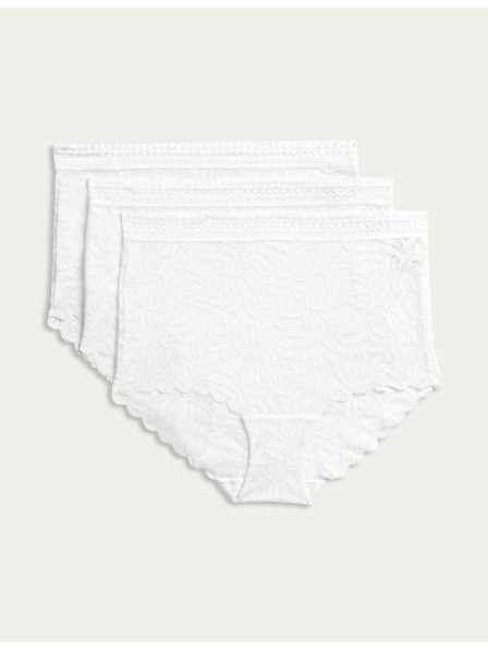 Marks & Spencer Krajkové nohavičky do pásu s technológiou Flexifit™, 3 ks Marks & Spencer biela