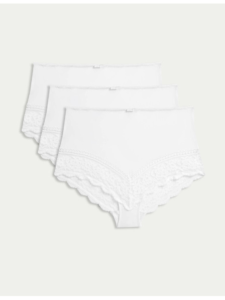 Marks & Spencer Nohavičky do pása s čipkovanými lemami, 3 kusy v balení Marks & Spencer biela