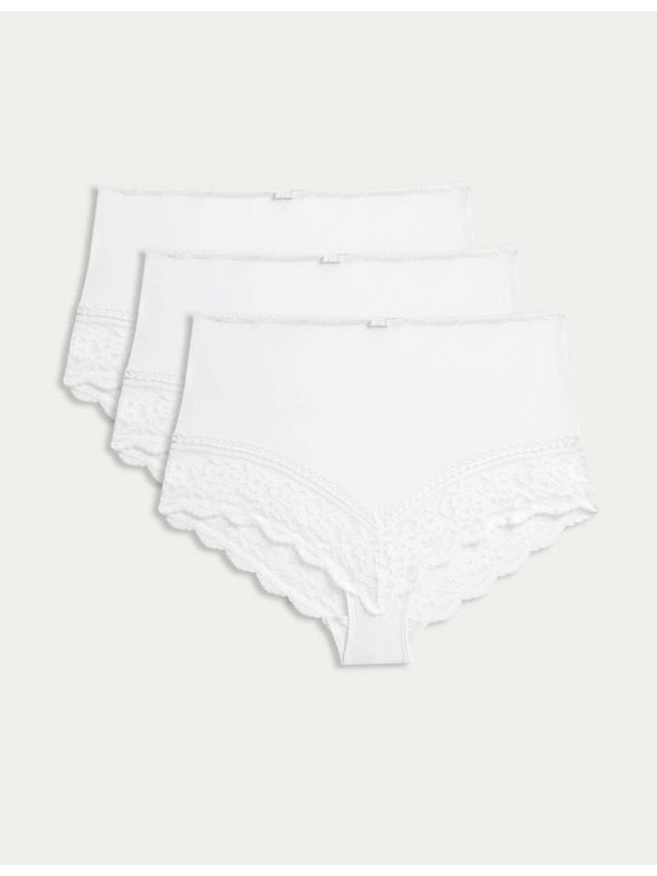 Marks & Spencer Nohavičky do pása s čipkovanými lemami, 3 kusy v balení Marks & Spencer biela