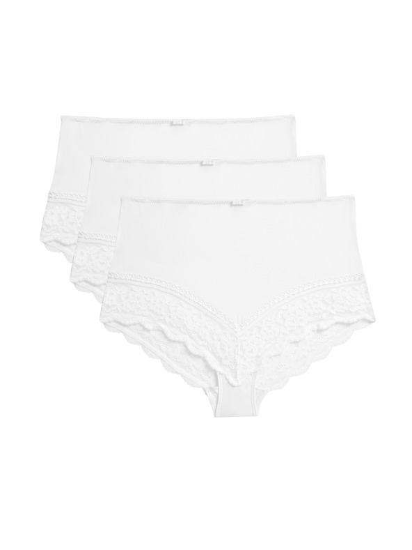 Marks & Spencer Nohavičky do pása s čipkovanými lemami, 3 kusy v balení Marks & Spencer biela