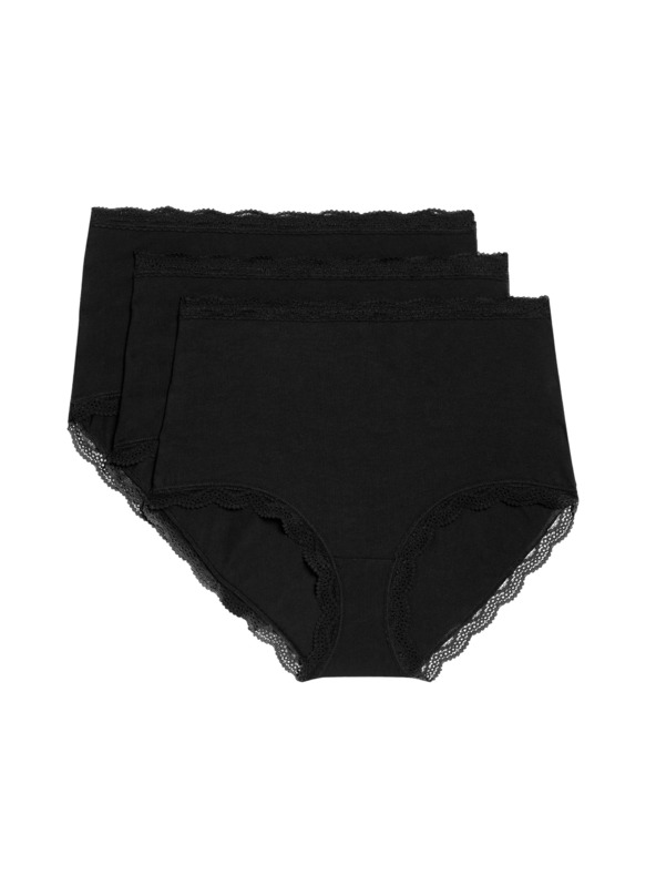 Marks & Spencer Nohavičky do pása s vysokým podielom bavlny, 3 ks Marks & Spencer čierna