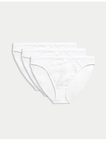 Marks & Spencer Vysoko strihované čipkované nohavičky Amelia, 3 ks v balení Marks & Spencer biela