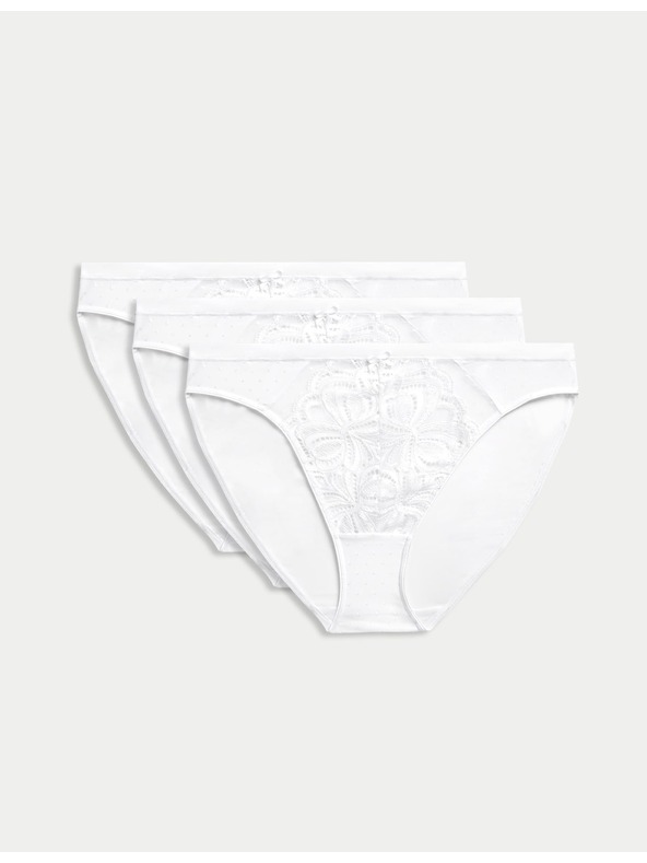 Marks & Spencer Vysoko strihované čipkované nohavičky Amelia, 3 ks v balení Marks & Spencer biela