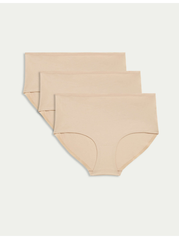 Marks & Spencer Šortkové nohavičky s vysokým pásom bez viditeľných lemov Cool Comfort, 3 ks Marks & Spencer béžová