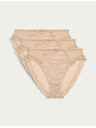 Marks & Spencer Vysoko strihované čipkované nohavičky s vysokým pásom Jasmine, 3 ks Marks & Spencer béžová