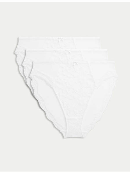 Marks & Spencer Vysoko strihované čipkované nohavičky s vysokým pásom Jasmine, 3 ks Marks & Spencer biela