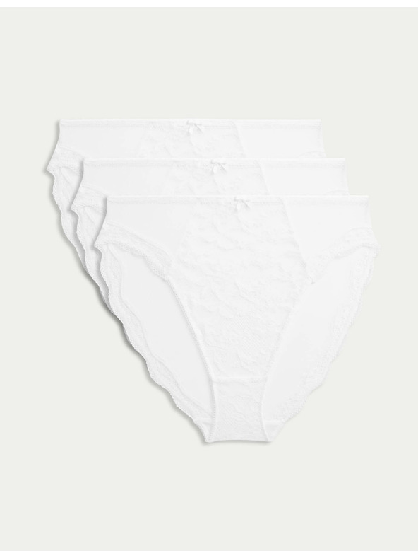 Marks & Spencer Vysoko strihované čipkované nohavičky s vysokým pásom Jasmine, 3 ks Marks & Spencer biela