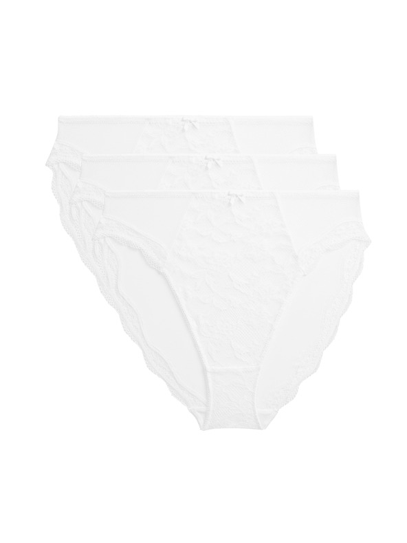 Marks & Spencer Vysoko strihované čipkované nohavičky s vysokým pásom Jasmine, 3 ks Marks & Spencer biela