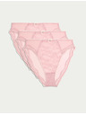 Marks & Spencer Vysoko strihované čipkované nohavičky s vysokým pásom Jasmine, 3 ks Marks & Spencer ružová