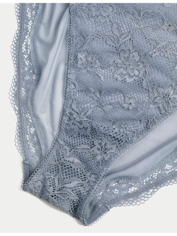 Marks & Spencer Vysoko strihované čipkované nohavičky s vysokým pásom Jasmine, 3 ks Marks & Spencer modrá