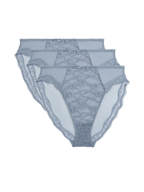 Marks & Spencer Vysoko strihované čipkované nohavičky s vysokým pásom Jasmine, 3 ks Marks & Spencer modrá