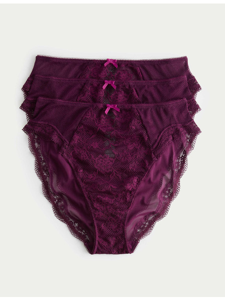 Marks & Spencer Vysoko strihované čipkované nohavičky s vysokým pásom Jasmine, 3 ks Marks & Spencer ružová