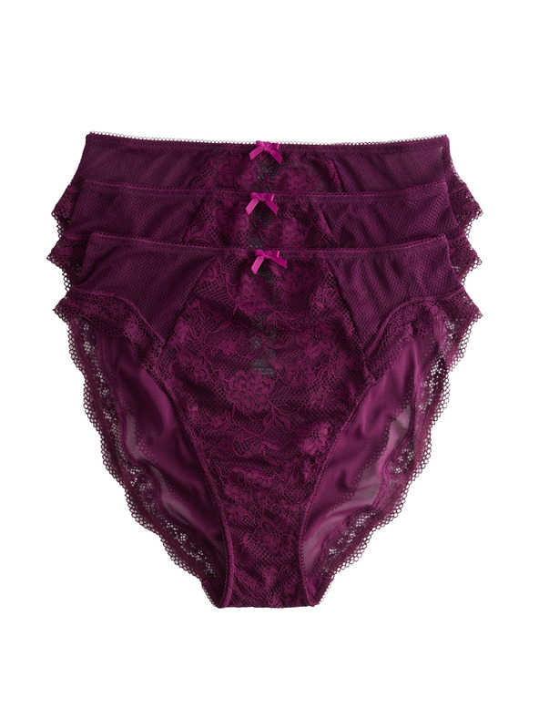 Marks & Spencer Vysoko strihované čipkované nohavičky s vysokým pásom Jasmine, 3 ks Marks & Spencer ružová