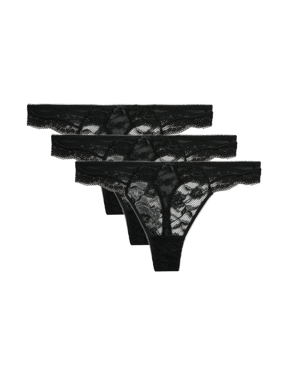 Marks & Spencer Čipkované tangá Jasmine, 3 ks Marks & Spencer čierna