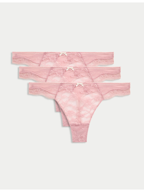 Marks & Spencer Čipkované tangá Jasmine, 3 ks Marks & Spencer ružová