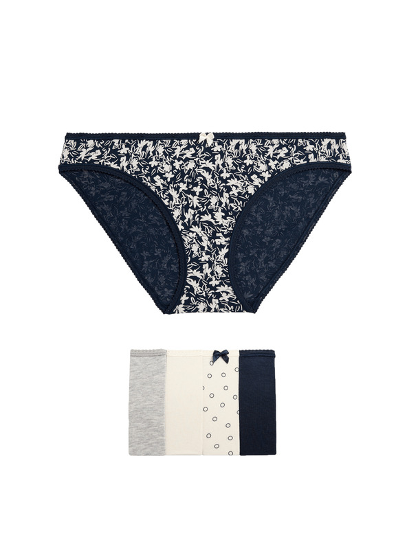 Marks & Spencer Čipkované bikiny nohavičky z bavlny Lycra™ s potlačou, 5 ks Marks & Spencer šedá