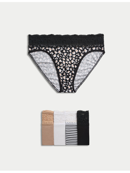 Marks & Spencer Vysoko strihované nohavičky s vysokým podielom bavlny a potlačou, 5 ks Marks & Spencer biela