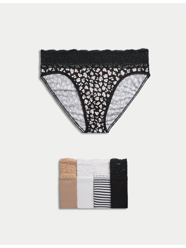 Marks & Spencer Vysoko strihované nohavičky s vysokým podielom bavlny a potlačou, 5 ks Marks & Spencer biela