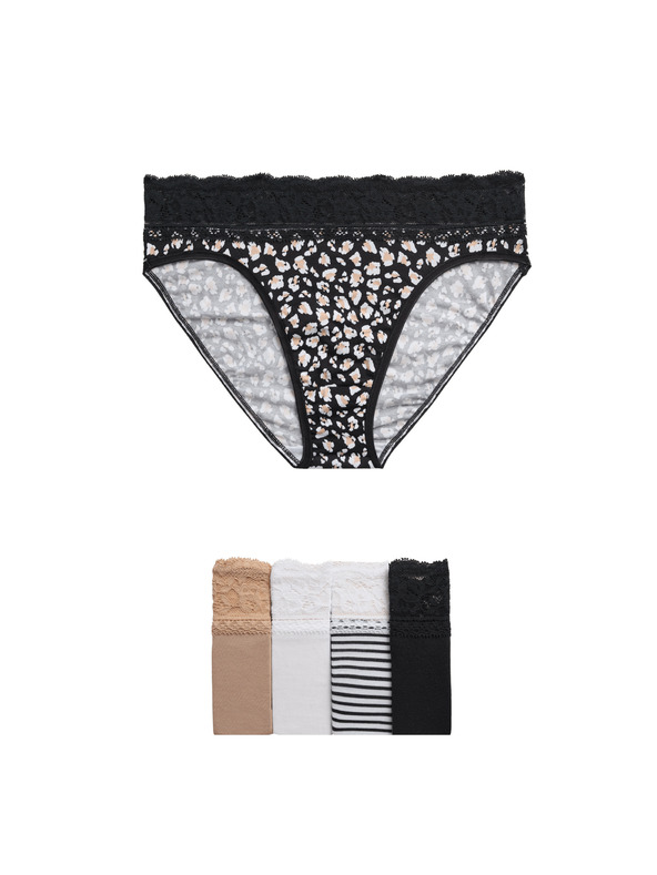 Marks & Spencer Vysoko strihované nohavičky s vysokým podielom bavlny a potlačou, 5 ks Marks & Spencer biela