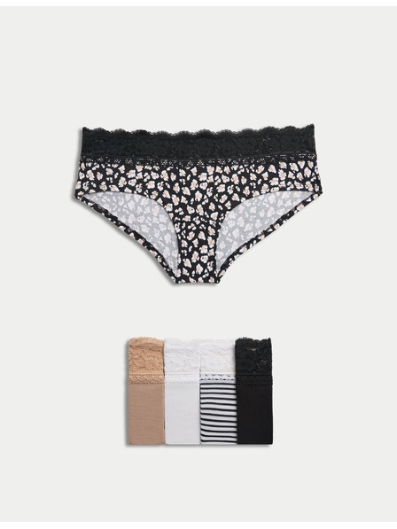 Marks & Spencer Šortkové nohavičky s nízkym pásom s vysokým podielom bavlny a potlačou, 5 ks Marks & Spencer biela