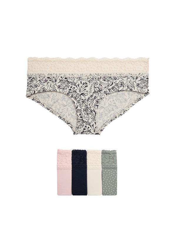 Marks & Spencer Šortkové nohavičky s nízkym pásom s vysokým podielom bavlny a potlačou, 5 ks Marks & Spencer zelená