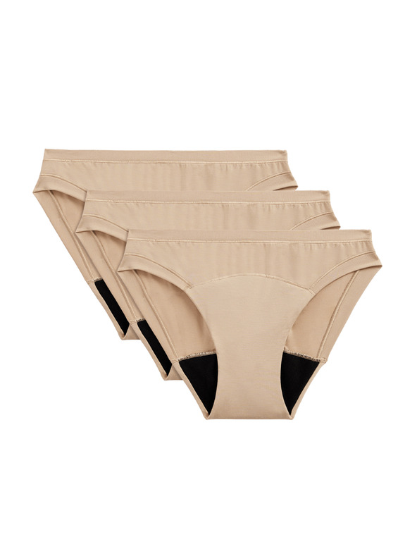 Marks & Spencer Vysoko savé menštruačné bikiny nohavičky, 3 ks Marks & Spencer béžová