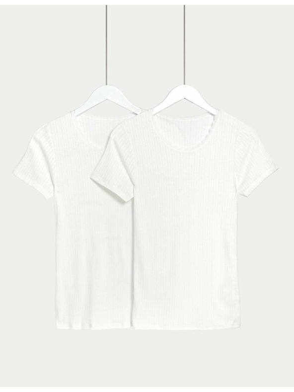 Marks & Spencer Balenie 2 háčkovaných termotopov s krátkym rukávom Marks & Spencer biela