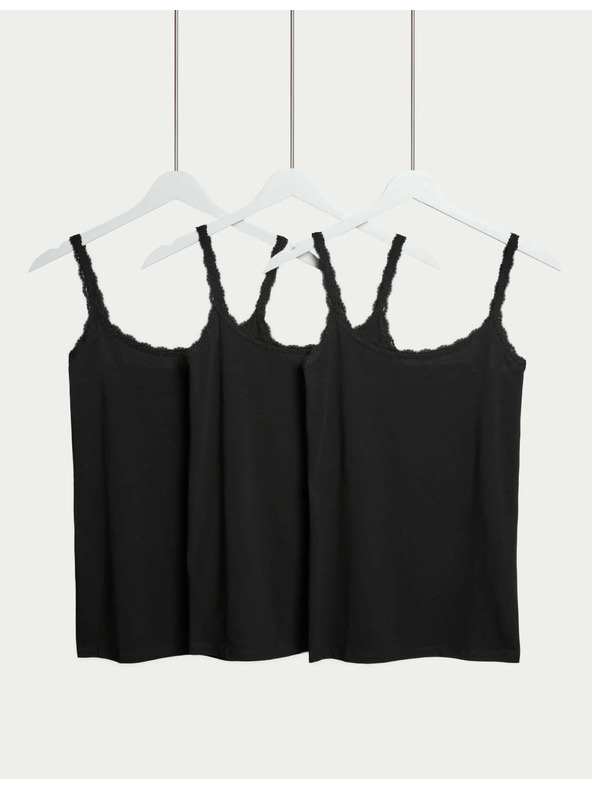 Marks & Spencer Tielko s čipkovaným lemovaním a vysokým podielom bavlny, 3 ks Marks & Spencer čierna