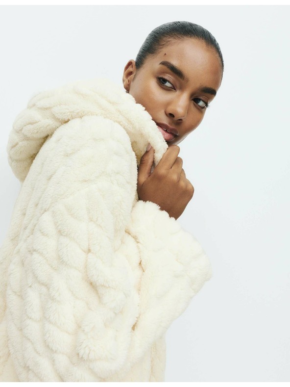 Marks & Spencer Žakárový dlhý župan s kapucňou Marks & Spencer smotanový