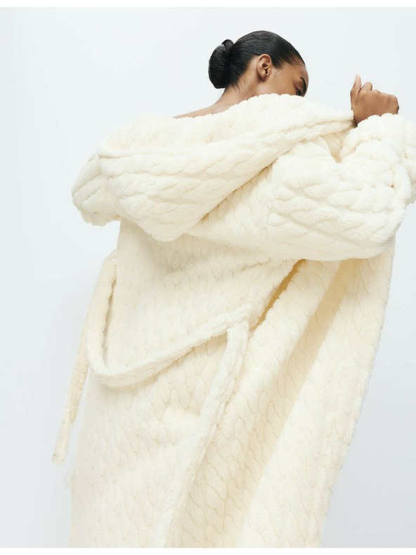 Marks & Spencer Žakárový dlhý župan s kapucňou Marks & Spencer smotanový