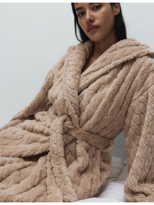 Marks & Spencer Žakárový dlhý župan s kapucňou Marks & Spencer smotanový