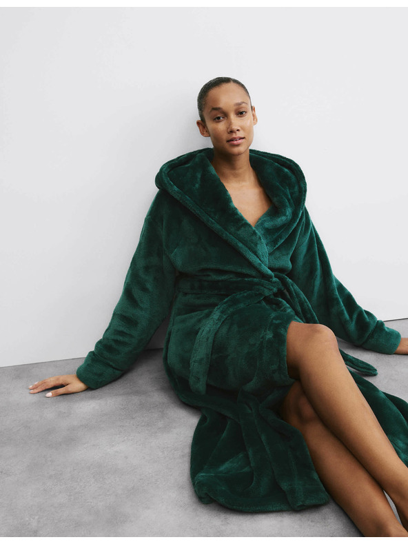 Marks & Spencer Fleecový župan s kapucňou Marks & Spencer zelený