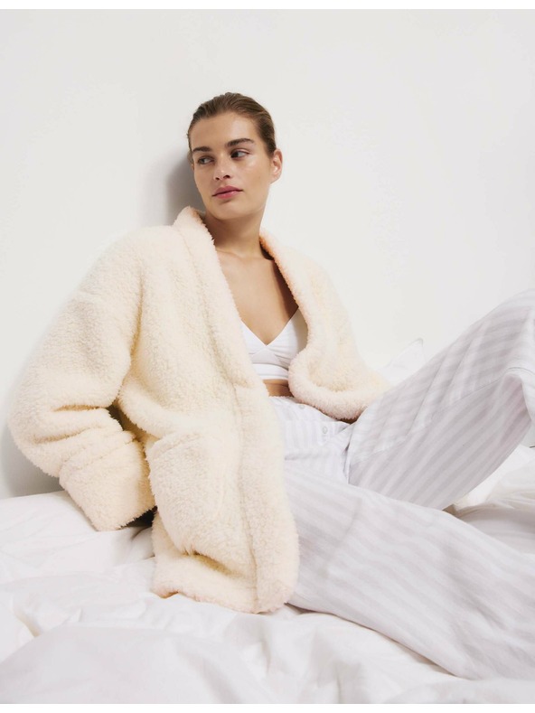 Marks & Spencer Zavinovací kardigán z umelej kožušiny s medvedíkom Marks & Spencer smotanový