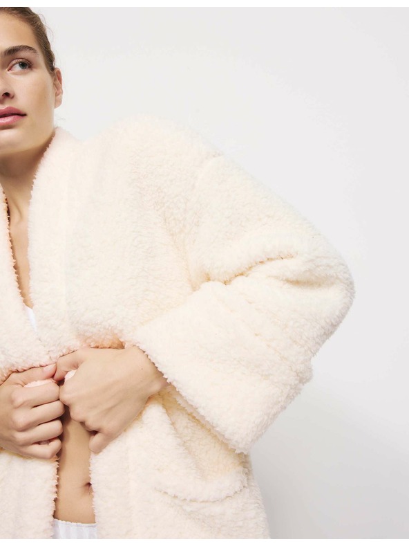 Marks & Spencer Zavinovací kardigán z umelej kožušiny s medvedíkom Marks & Spencer smotanový