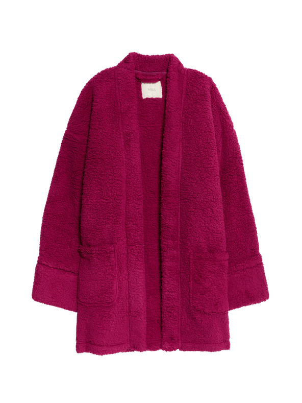 Marks & Spencer Zavinovací kardigán z umelej kožušiny s medvedíkom Marks & Spencer ružový