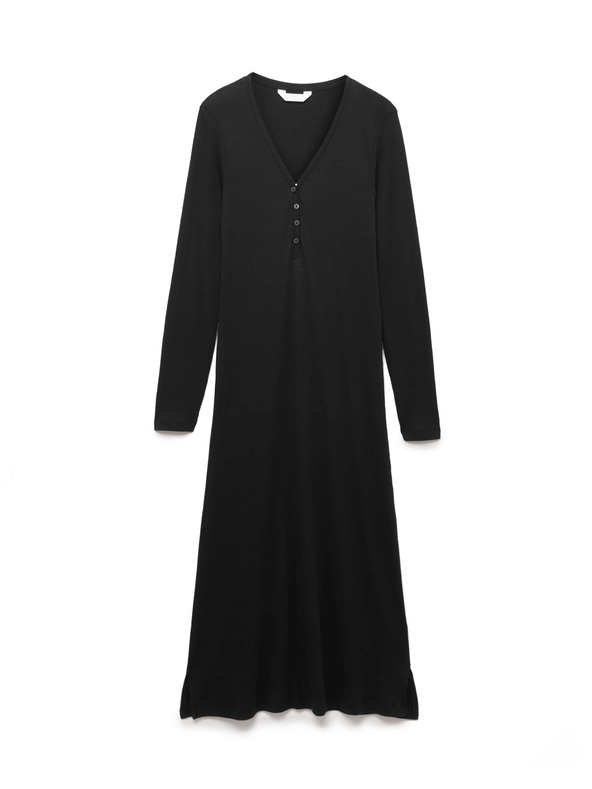 Marks & Spencer Rebrovaná nočná košieľka Henley s dlhými rukávmi Marks & Spencer čierna