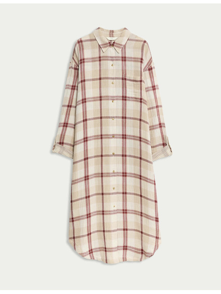 Marks & Spencer Károvaná nočná košieľka z čistej bavlny Marks & Spencer ružová