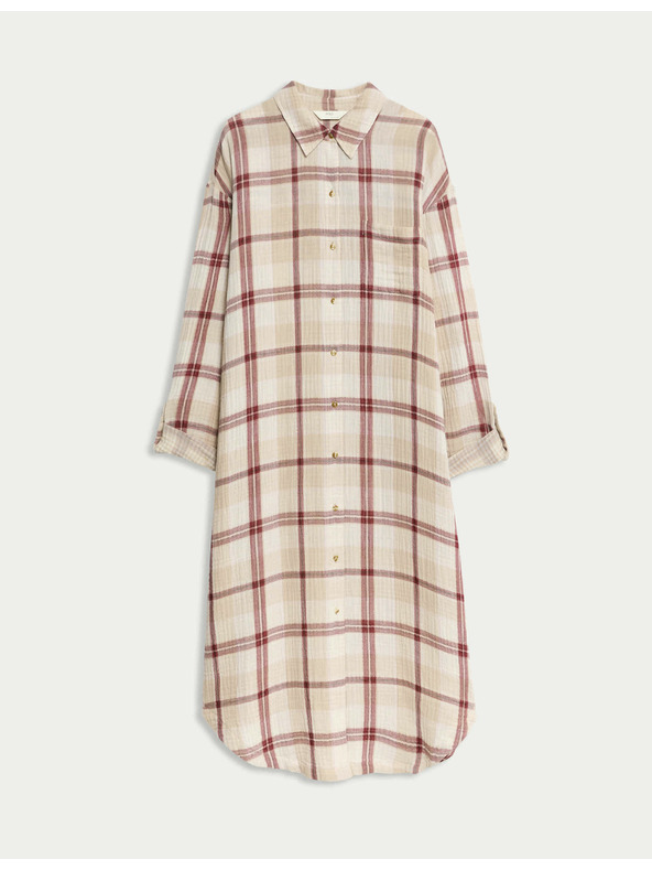 Marks & Spencer Károvaná nočná košieľka z čistej bavlny Marks & Spencer ružová