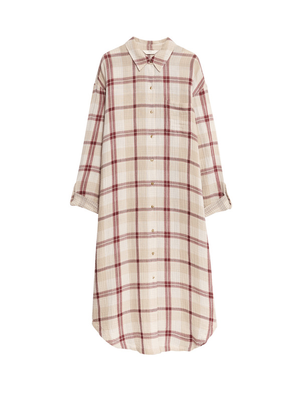 Marks & Spencer Károvaná nočná košieľka z čistej bavlny Marks & Spencer ružová